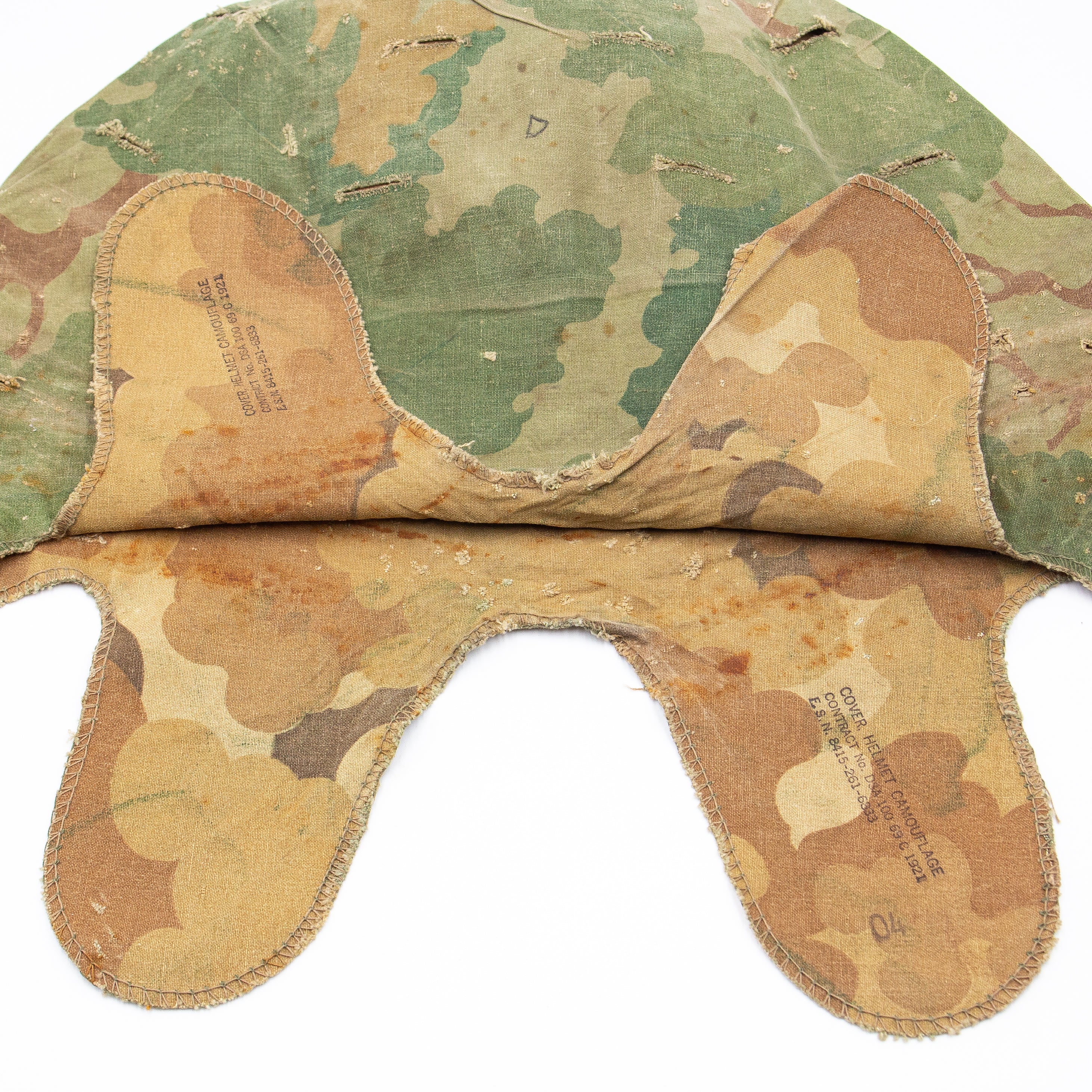 Original Vietnam War "Low-Cut" Double-Stamped Mitchell Pattern M1 Helmet Cover - Image 4