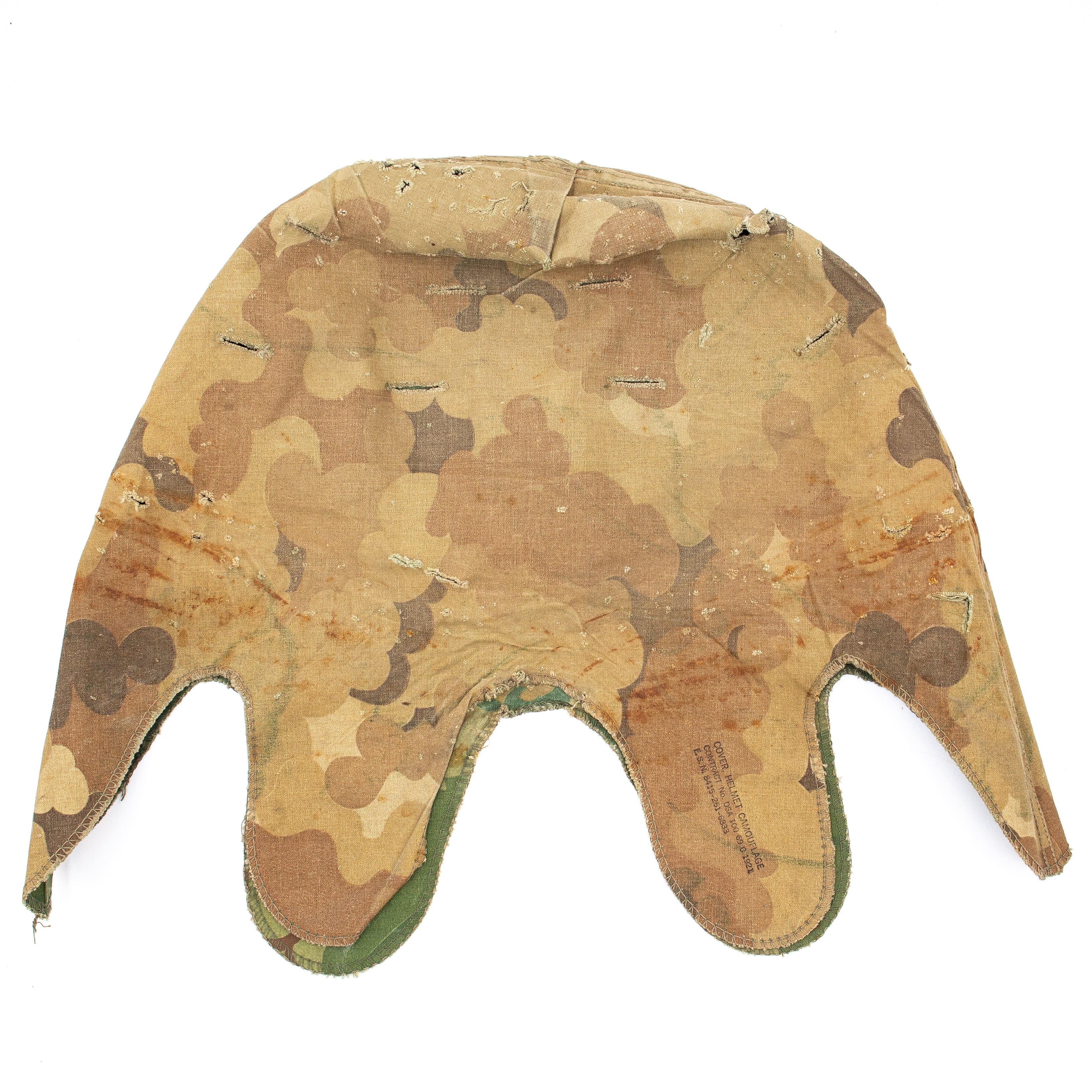 Original Vietnam War "Low-Cut" Double-Stamped Mitchell Pattern M1 Helmet Cover - Image 6