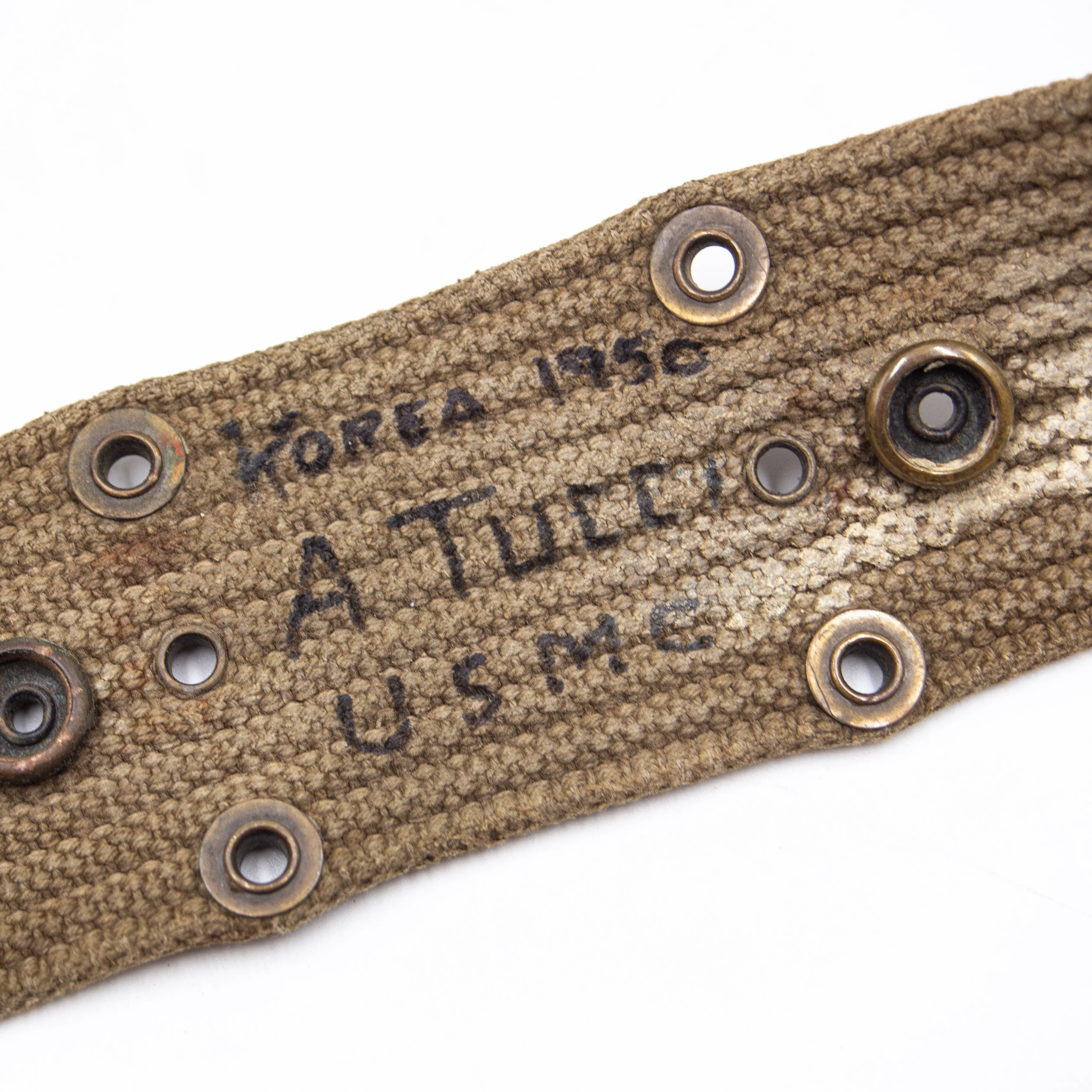 Rare Original NAMED Korean & Vietnam War USMC M1961 Webbing Belt - Image 4